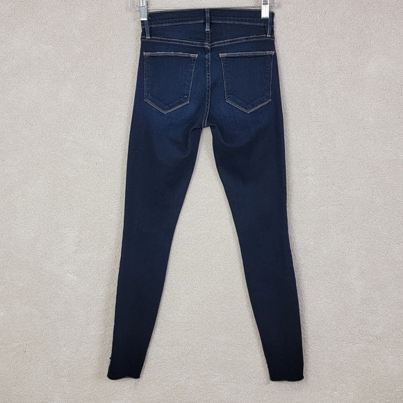 Frame Le High Mid Rise Cabana Dark Wash Stagger Hem Skinny Straight Jeans Sz 25 - Picture 3 of 14